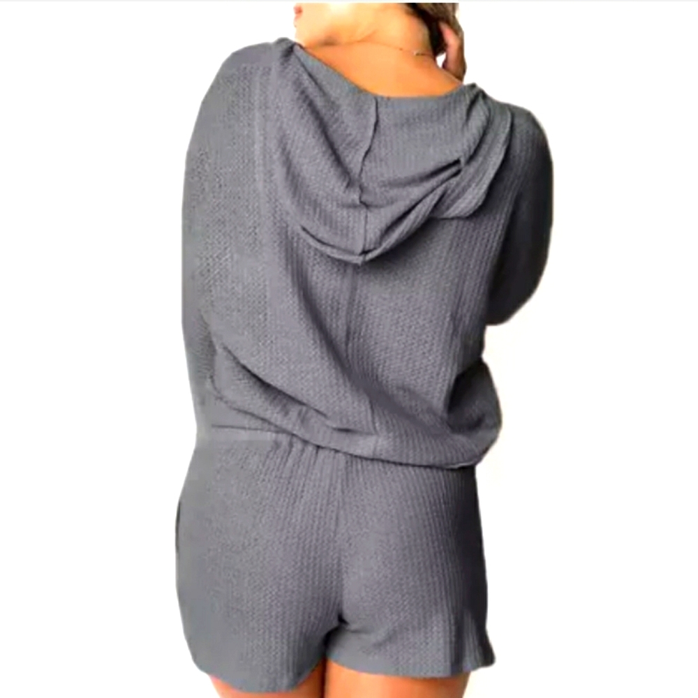 Grey Waffle PJ set ☆ Pockets & Hoodie - Picture 2 of 10